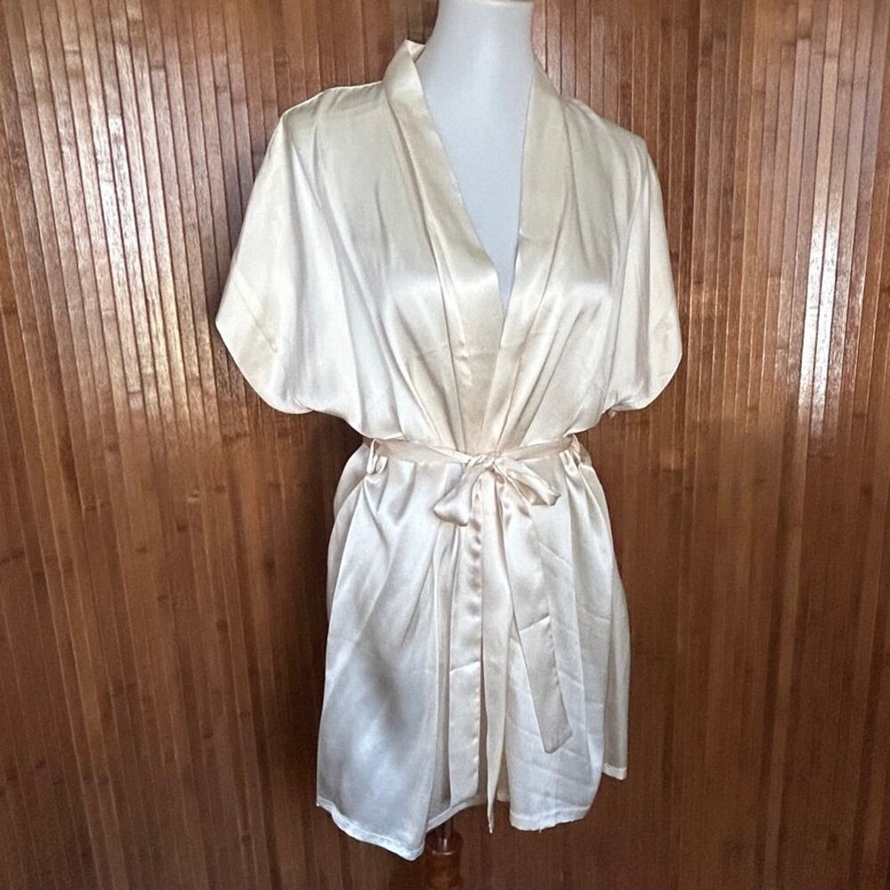 Vintage 90s Kis 'n Touch 100% Silk Champagne Kimono Robe Short Loungewear L